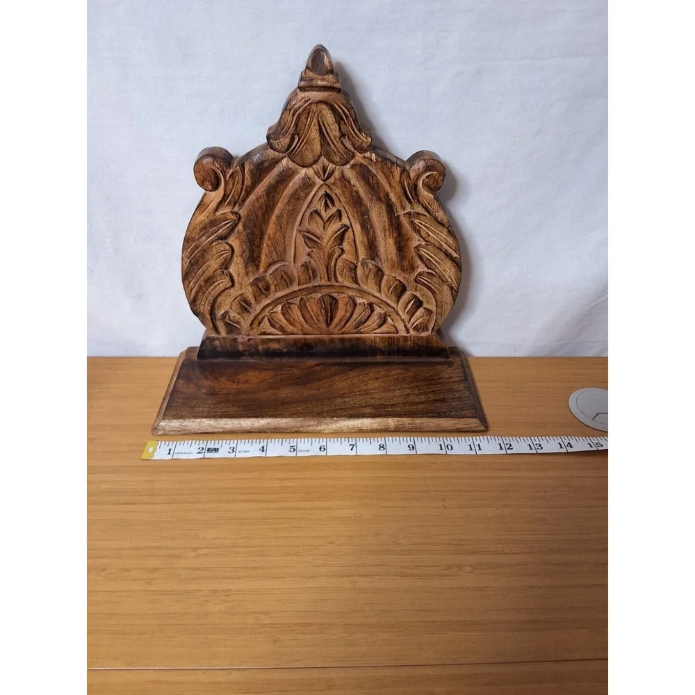 Vintage 1970s Indian Hand Carved Wood Floating Wall Shelf
